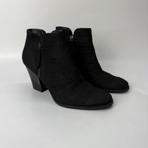 Paul Green Black Leather Booties Women's Size 7.5 Shasta Sliced Heeled Boots Zip